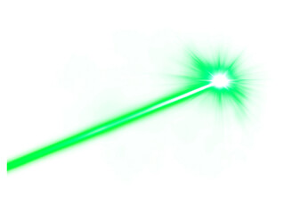 Green laser beam effect on a white background.