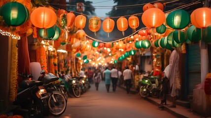Obraz premium Indian Street Festive Lights Dusk Independence Day