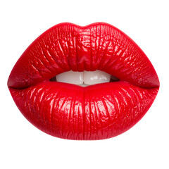  Realistic Red Lipstick Kiss Print with Glossy Texture, isolated on a white background PNG