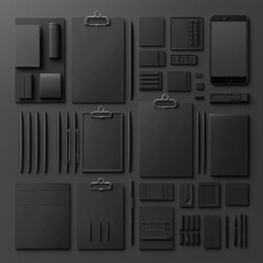 Minimalist Arrangement of Stationery Items on Cool Grey Background