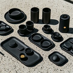 Modern Black Tableware Set on Concrete Background for Sophisticated Dining