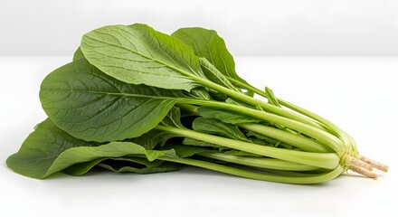 hern Fresh Green Asian Leafy Vegetable Bunch on White Background