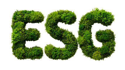 ESG text made from green moss on transparent background PNG