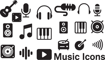Musical instruments audio equipment sound wave icons guitar