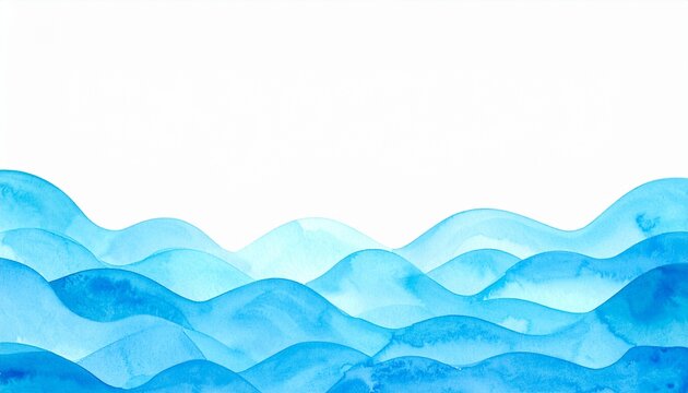 波の水彩イラスト、白バックの背景素材