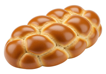 Golden brown braided challah bread loaf isolated on transparent background