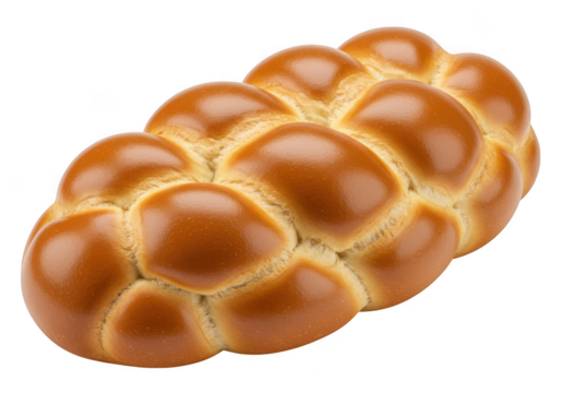 Golden brown braided challah bread loaf isolated on transparent background