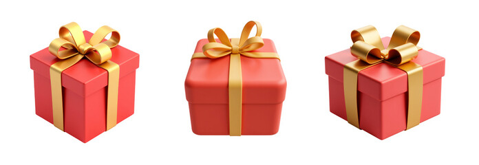 Three Red Gift Boxes with Golden Ribbons: A Festive 3D Render