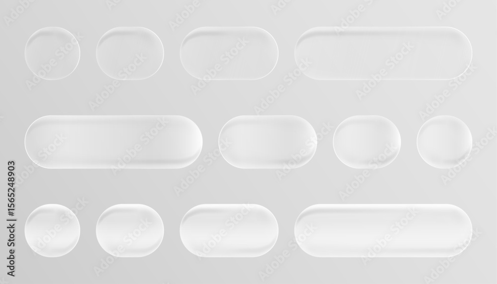 Wall mural shiny liquid glass set, realistic ui elements: modern neumorphism style buttons design collection wi