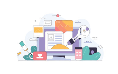 Abstract Business Concept Illustration with Computer, Data and Networking Elements for Business and Technology