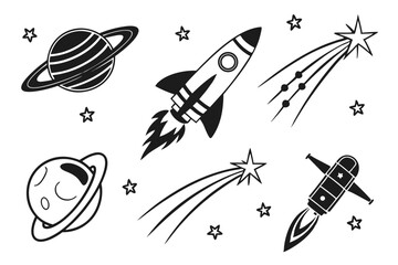 space icon set sihouette black vector bundle
