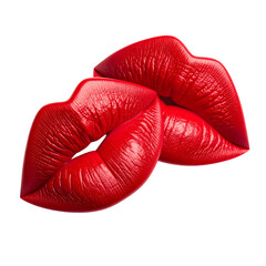  Double Kiss Mark in Red Lipstick with Soft Shadow, isolated on white background PNG