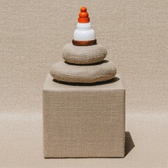 Stacked Beige Canvas Items with Clean Lines and Photorealistic Style