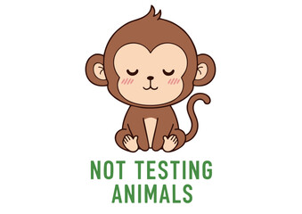 Adorable Cartoon Monkey Sitting Brown Fur Closed Eyes Peaceful Expression.