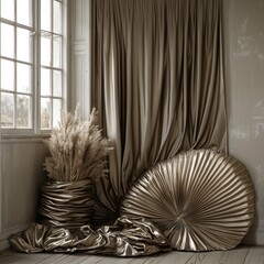 Elegant Beige Canvas and Clean Textiles with Decorative Items in Bright Space
