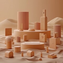 Elegant Minimalist Composition with Smooth Sand Background and Geometric Shapes