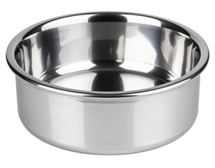  Close-up of Shiny Silver Round Metal Pet Bowl, Isolated on Transparent Background PNG