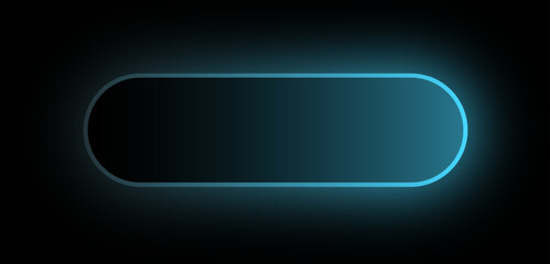 Glowing Neon Rounded Button UI Element with Blue Light Effect on Dark Background. Futuristic Tech Interface Style for App or Web Design.