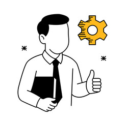 Businessman giving thumbs up. Successful project management and leadership concept.