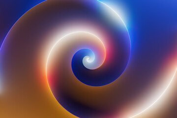 Abstract colorful background in blue and orange neon colors with iridescent gradients and glowing rings. Perfect for website design, advertising, app interfaces, ads, social media and presentations