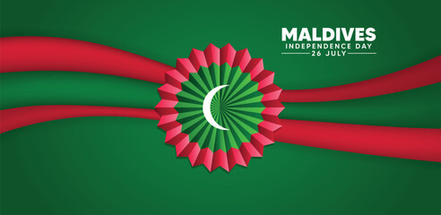 Maldives Independence Day 26 July flag ribbon vector poster