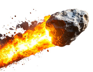  Fiery Meteor Rock with Glowing Tail, Isolated on Transparent Background PNG