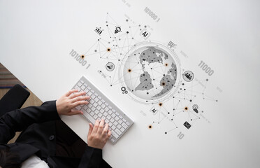 Global AI-powered digital network ecosystem connecting data, finance, analytics, ecommerce,...