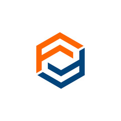 Interlocking Orange and Blue Geometric Hexagon Logo Design with Arrow Shapes