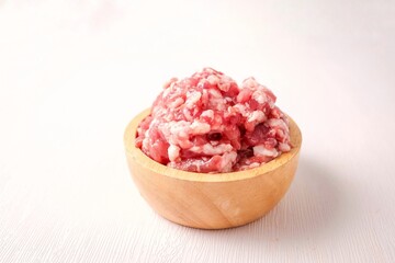 Fresh minced pork, fresh Ground pork on white background	