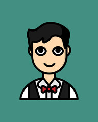 Male Waiter Icon in Outline Colored Style