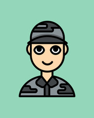 Male Military Icon in Outline Colored Style