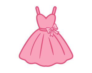 Pink cute sleeveless dress illustration with bow detail in charming feminine style perfect for party decorations, fashion designs, greeting cards, and festive occasions. Vector illustration.