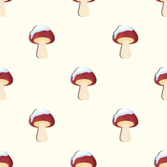 Mushrooms and snow seamless pattern