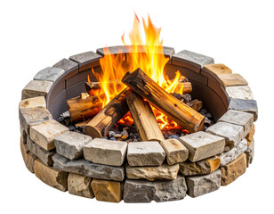  Glowing Campfire with Burning Logs and Stone Ring, Isolated on Transparent Background PNG