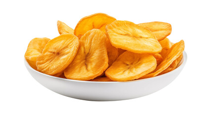Tempting bowl of crispy banana chips showcases a healthy and delicious snack, perfect for illustrating food blogs and recipe ideas, transparent background