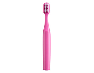 Single Pink Toothbrush with Soft Bristles in Vertical Position, Isolated on Transparent Background PNG