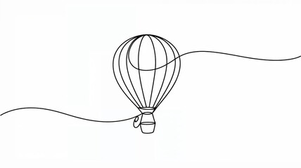 Black line Air balloon minimalist trendy line art on white background