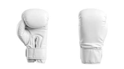 White boxing gloves in front and back view, mockup isolated on transparent background