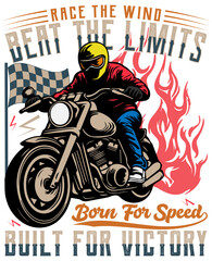Race the beat the limits born for speed built for victory, Motorcycle typography vector T-shirt design. motivational and inscription quotes. perfect for print item and bags