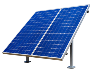  Single Tilted Blue Solar Panel with Mounting Frame, Isolated on Transparent Background PNG