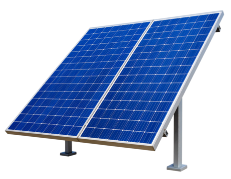 Single Tilted Blue Solar Panel with Mounting Frame, Isolated on Transparent Background PNG - Powered by Adobe
