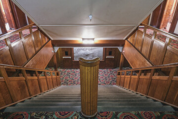 Opulent Art Deco interior architecture inside lobby, atrium or foyer on historic ocean liner style...