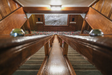 Opulent Art Deco interior architecture inside lobby, atrium or foyer on historic ocean liner style...