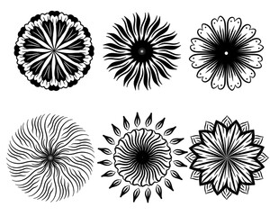 Botanical silhouette elements. Abstract flowers in various beautiful shapes. Simple vector illustration. Suitable for cards, decorations and various designs.
