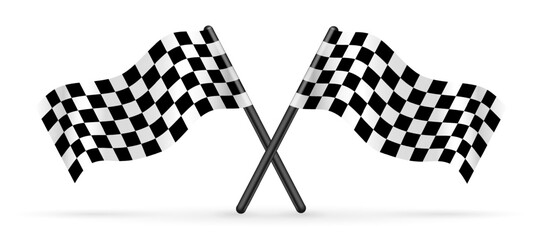 Vector illustration of two crossed checkered racing flags, symbolizing Formula or motorsport championships. Simple and iconic design, isolated on a white background. Vector EPS10