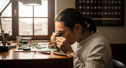 A watchmaker meticulously assembling a watch, focus on precision and detail, showcasing the art of watchmaking , Fine details of watch components under magnification