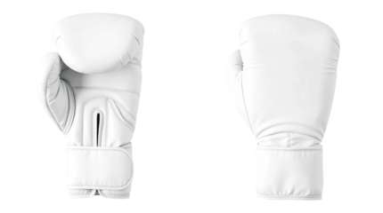 White boxing gloves in front and back view, mockup isolated on transparent background