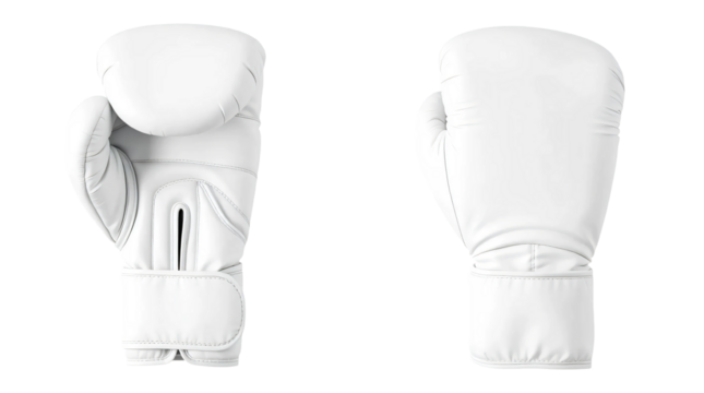 White boxing gloves in front and back view, mockup isolated on transparent background