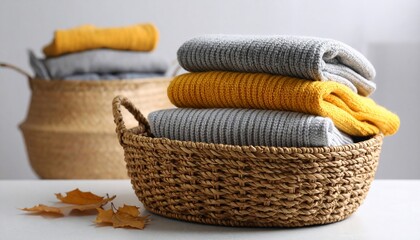 Cozy Autumn Knitwear in a Woven Basket