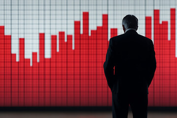Financial decline: Person viewing descending financial graph, representing losses and economic downturn, financial crisis, market instability, economic recession.
